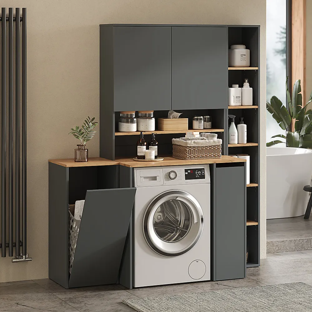 Vicco Armoire machine à laver Anthracite/chêne doré 93.6x88.2cm Meuble sous la machine à laver
