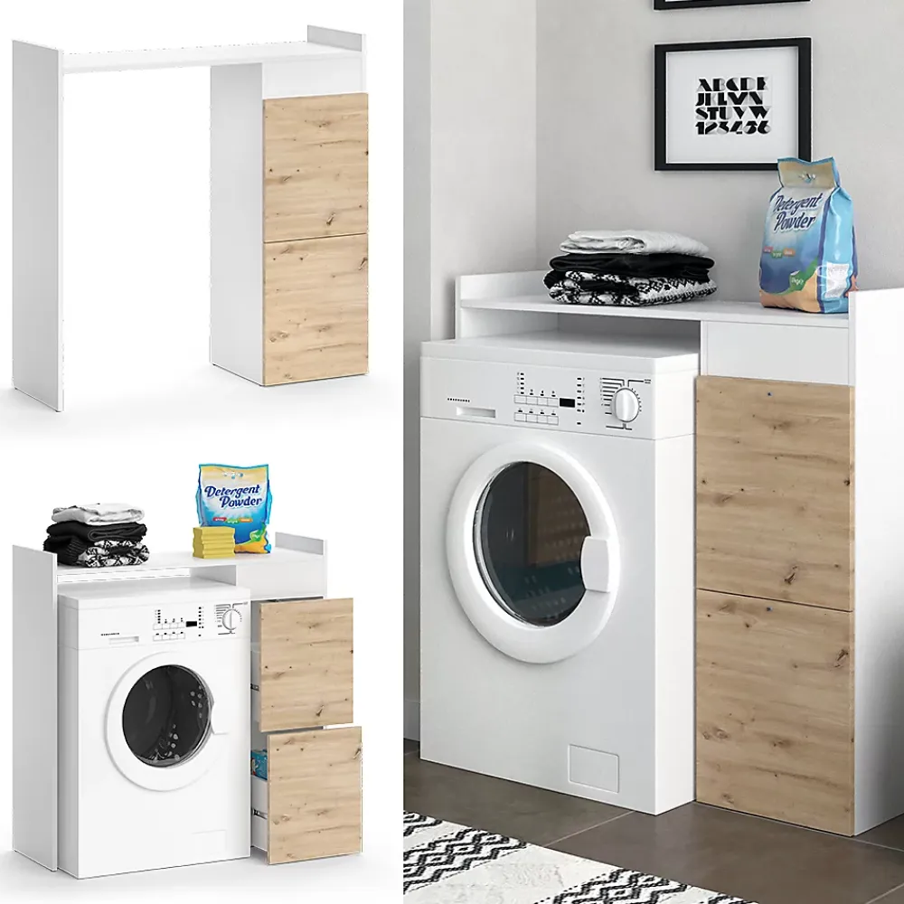 Meuble Wc|Vicco Armoire machine à laver Blanc 99x98cm avec 2 tiroirs