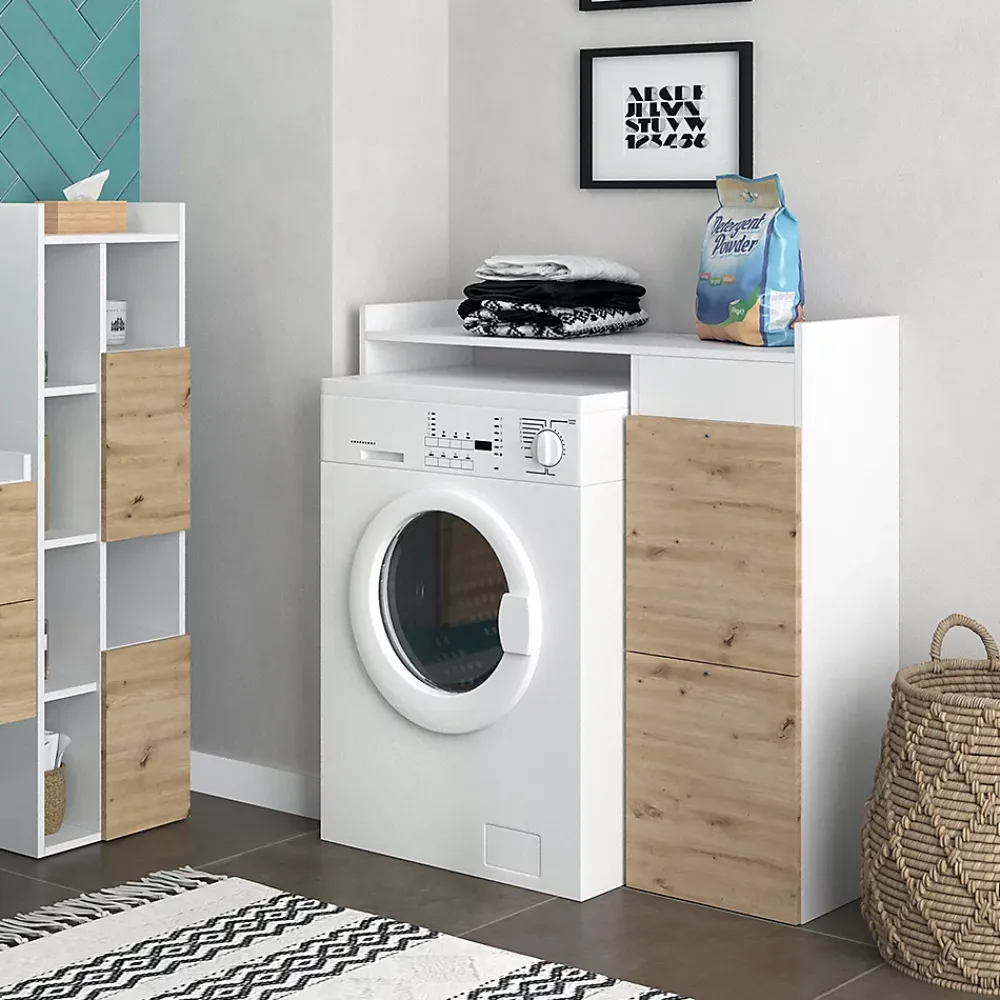 Meuble Wc|Vicco Armoire machine à laver Blanc 99x98cm avec 2 tiroirs