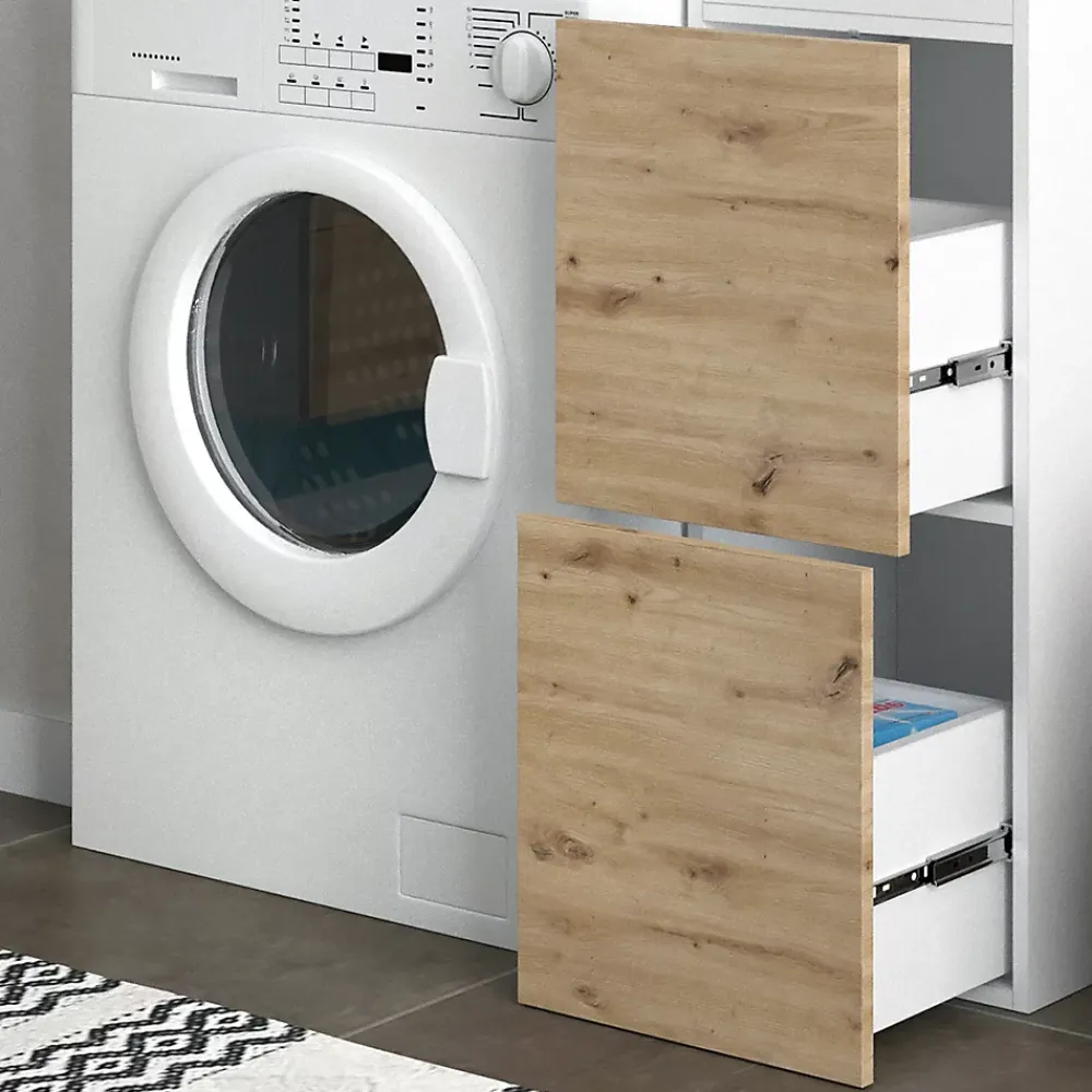 Meuble Wc|Vicco Armoire machine à laver Blanc 99x98cm avec 2 tiroirs