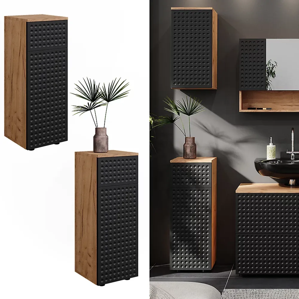 Vicco Armoire midisch Anthracite à pois 30x81cm avec 1 tiroir, 2 compartiments, salle de bain