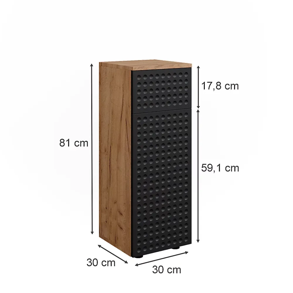 Vicco Armoire midisch Anthracite à pois 30x81cm avec 1 tiroir, 2 compartiments, salle de bain