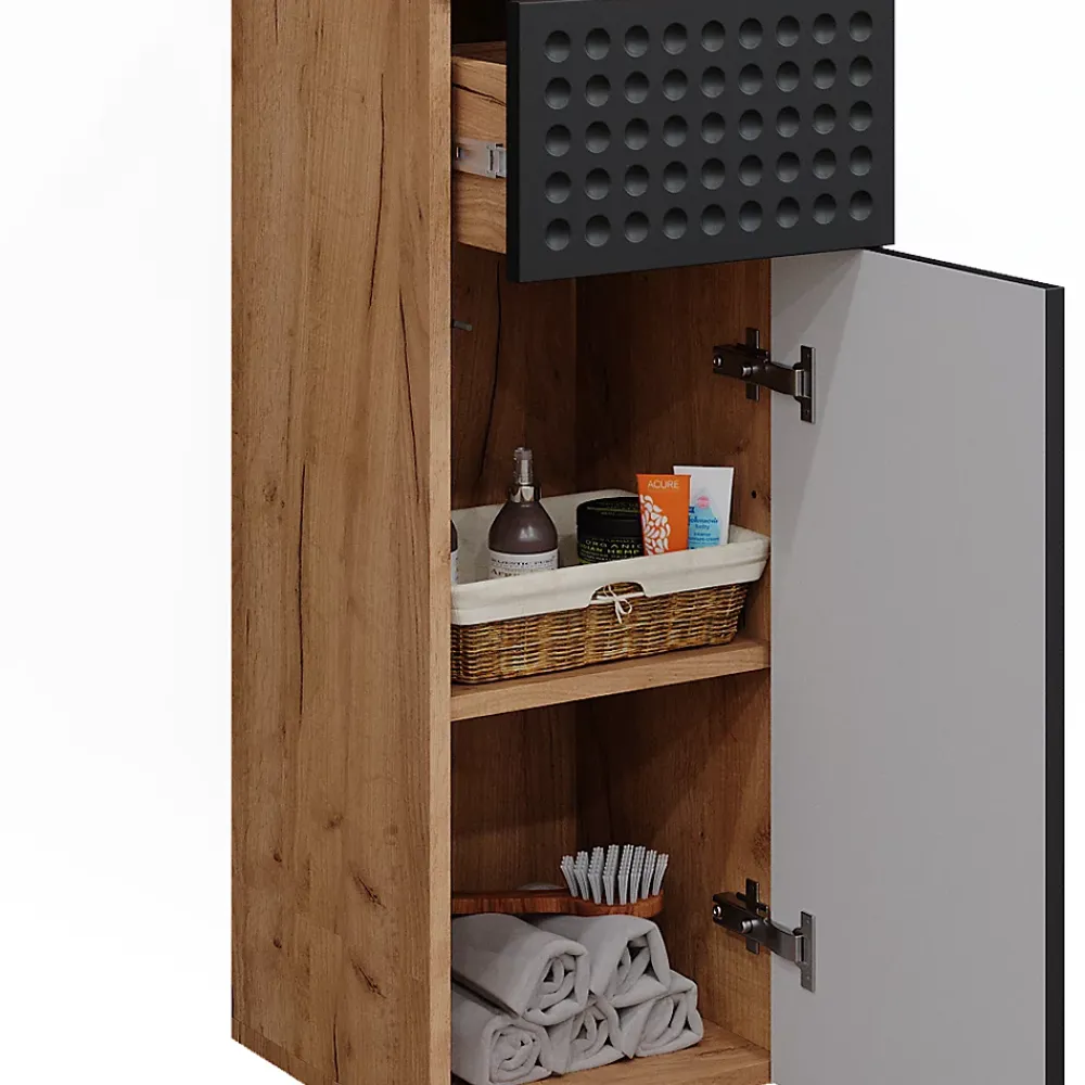 Vicco Armoire midisch Anthracite à pois 30x81cm avec 1 tiroir, 2 compartiments, salle de bain