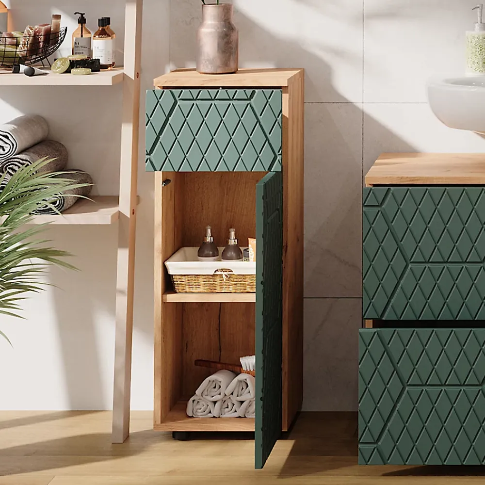 Vicco Armoire midisch Vert/force de lor Chêne 30x81cm avec 1 tiroir, 2 compartiments, salle de bain
