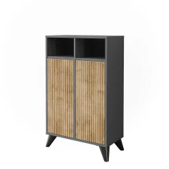 Armoire De Salle De Bains|Vicco Armoire Midischrank Anthracite/Chêne de montagne 60x97cm avec 2 portes