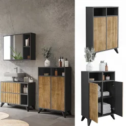 Armoire De Salle De Bains|Vicco Armoire Midischrank Anthracite/Chêne de montagne 60x97cm avec 2 portes