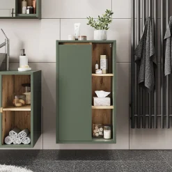 Armoire De Salle De Bains|Vicco Armoire Midischrank Vert/Artisan 50x86cm avec des étagères ouvertes