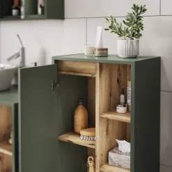 Armoire De Salle De Bains|Vicco Armoire Midischrank Vert/Artisan 50x86cm avec des étagères ouvertes