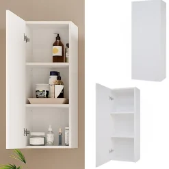Armoire De Salle De Bains|Vicco Armoire murale Blanc 33x84cm avec 2 étagères