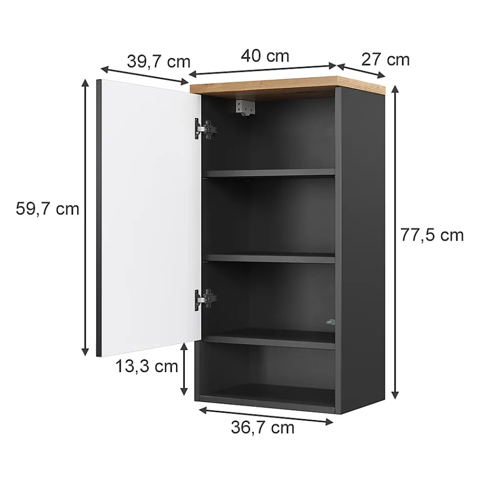 Armoire De Salle De Bains|Vicco Armoire murale de salle de bain Anthracite 40x77.5cm