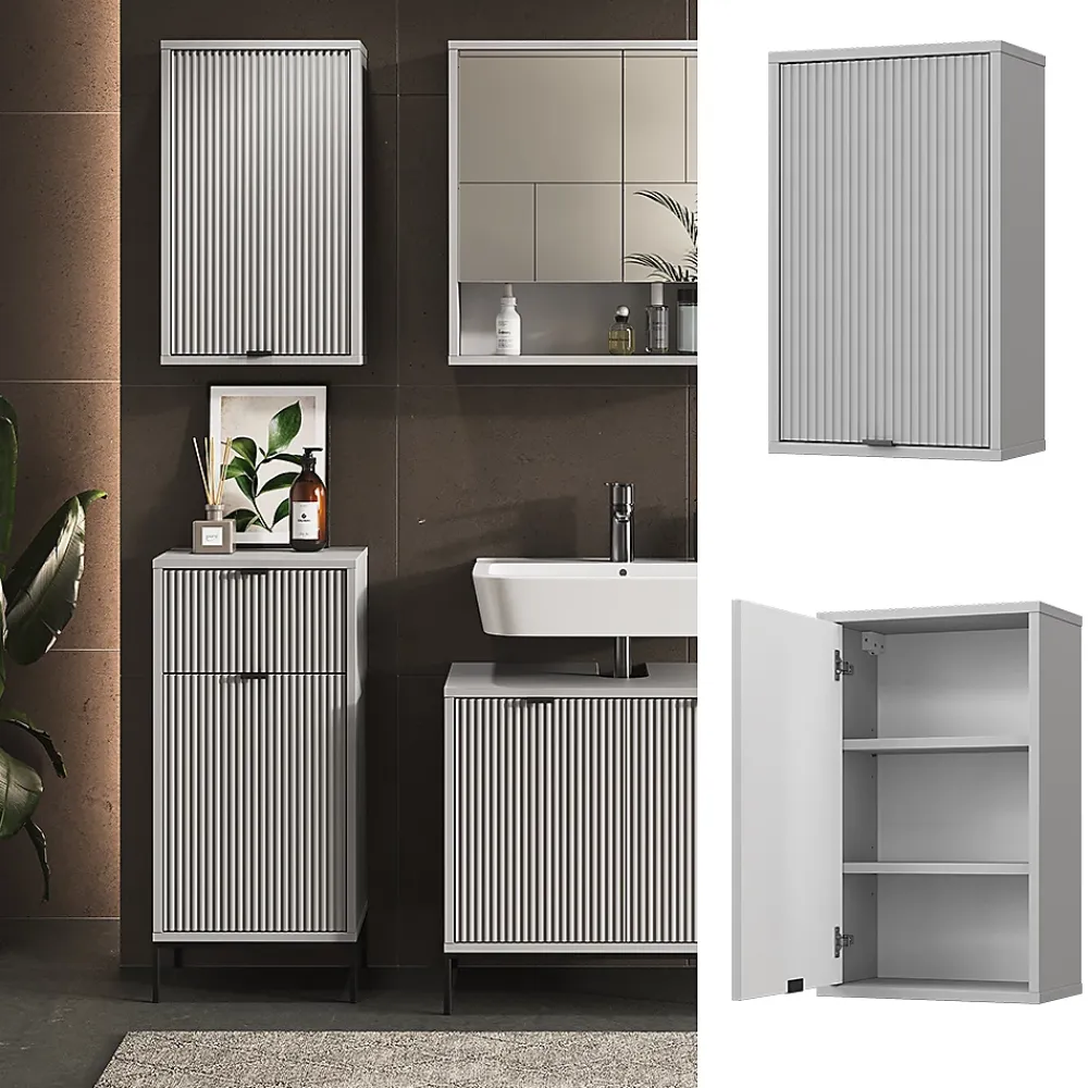 Armoire De Salle De Bains|Vicco Armoire murale Gris 40x65cm avec 2 étagères