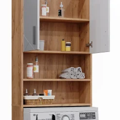 Meuble Wc|Vicco Armoire pour machine à laver Blanc brillant/Chêne doré 64x190.5cm