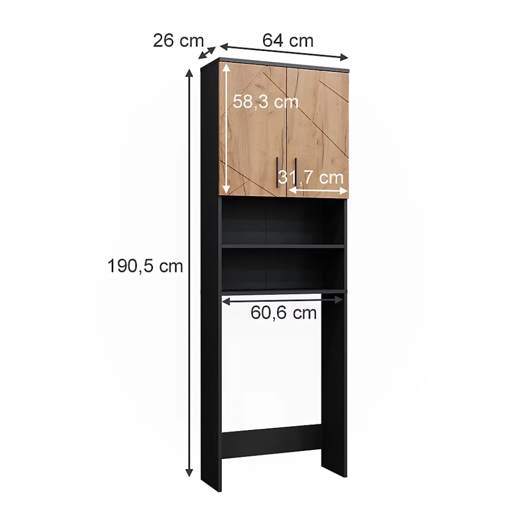 Meuble Wc|Vicco Armoire pour machine à laver Chêne doré/anthracite 64x190.5cm