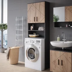 Meuble Wc|Vicco Armoire pour machine à laver Chêne doré/anthracite 64x190.5cm