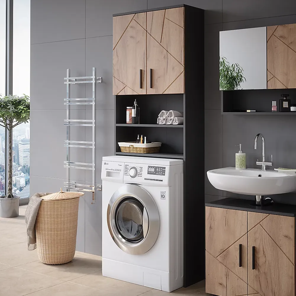 Meuble Wc|Vicco Armoire pour machine à laver Chêne doré/anthracite 64x190.5cm