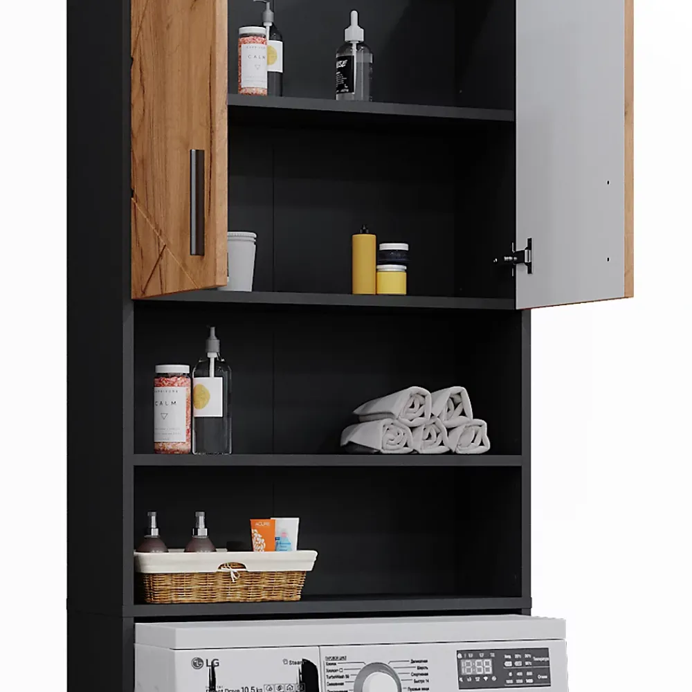Meuble Wc|Vicco Armoire pour machine à laver Chêne doré/anthracite 64x190.5cm