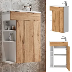Vicco Ensemble de meubles de salle de bain Chêne de force doré 2 parties, avec lavabo