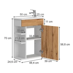 Vicco Ensemble de meubles de salle de bain Chêne de force doré 2 parties, avec lavabo
