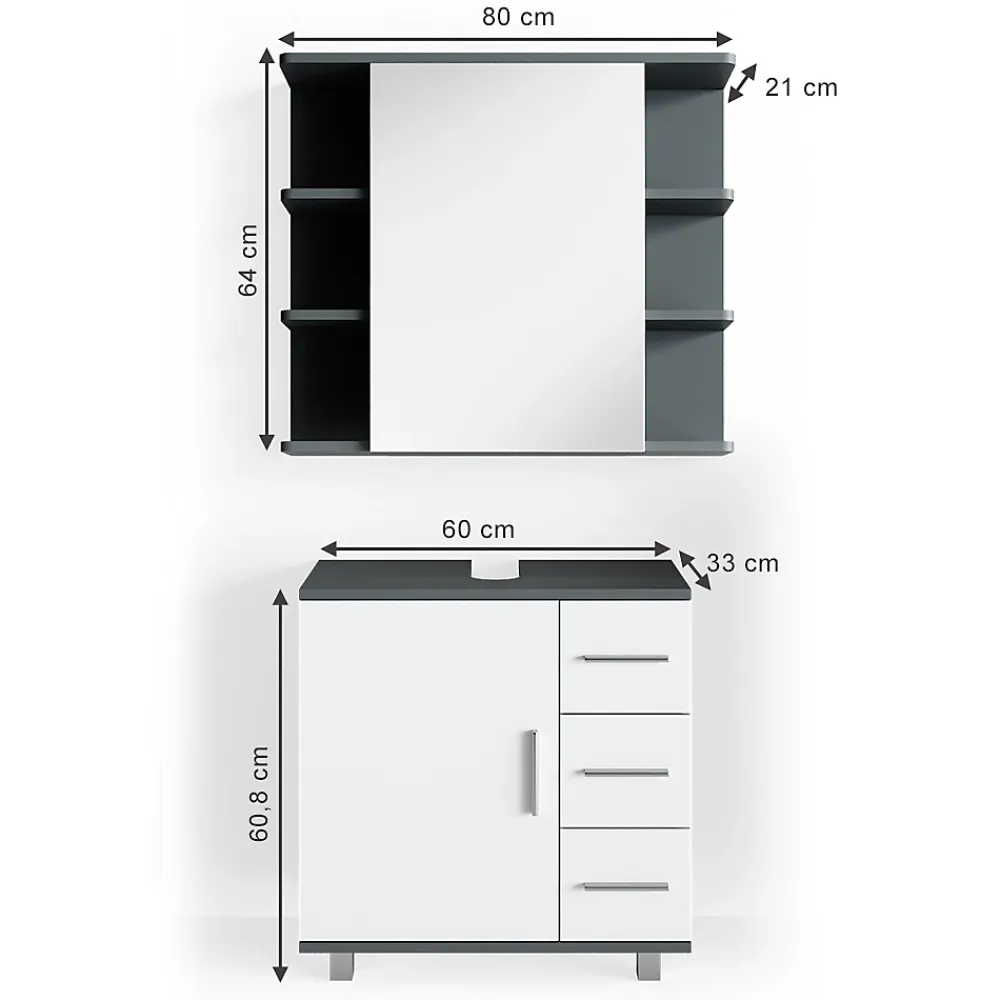 Vicco Ensemble de meubles de salle de bain Anthracite 2 parties