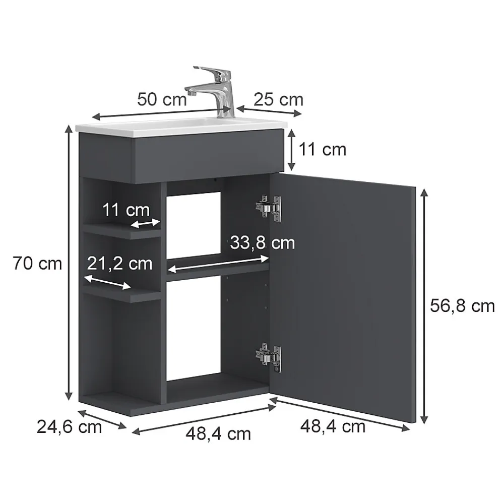 Lave-Mains|Vicco Ensemble de meubles de salle de bain Anthracite 2 parties, avec lavabo