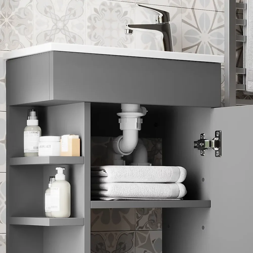 Lave-Mains|Vicco Ensemble de meubles de salle de bain Anthracite 2 parties, avec lavabo