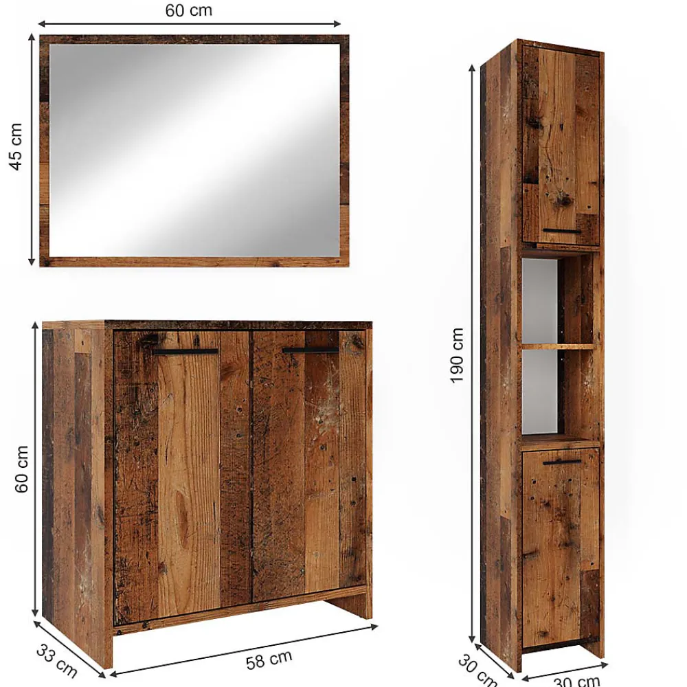 Vicco Ensemble de meubles de salle de bain Chêne rustique 3 pièces, avec armoire haute