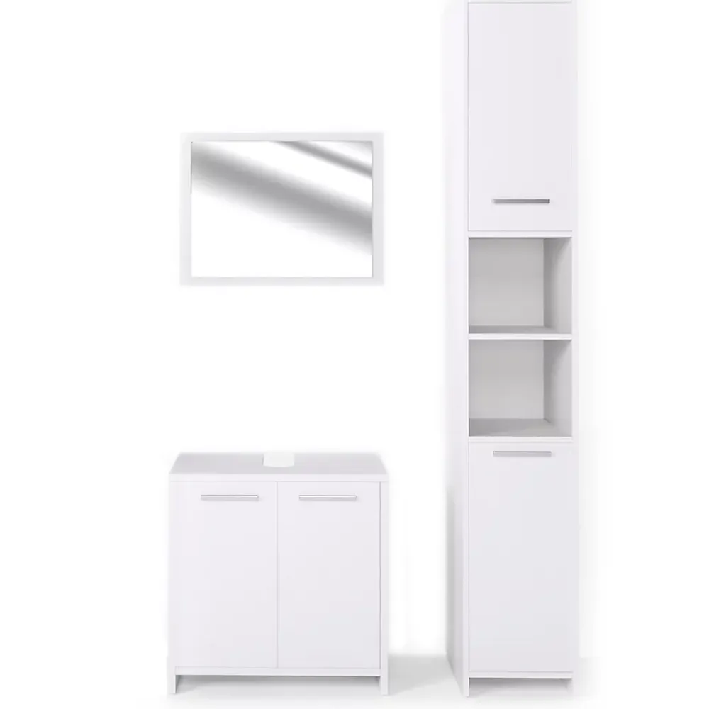 Ensemble Meuble De Salle De Bains|Vicco Ensemble de meubles de salle de bain Blanc 3 pièces, avec armoire haute