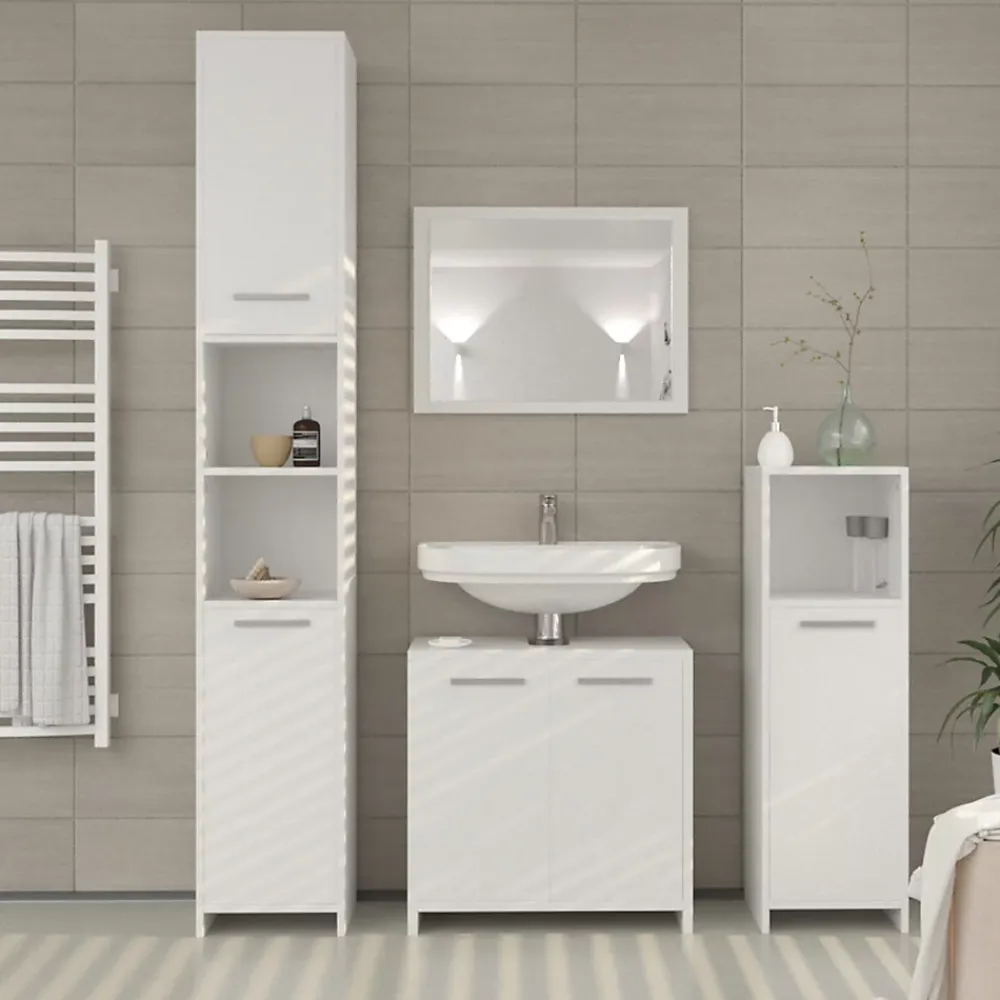 Ensemble Meuble De Salle De Bains|Vicco Ensemble de meubles de salle de bain Blanc 3 pièces, avec armoire haute
