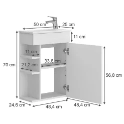 Vicco Ensemble de meubles de salle de bain Blanc 2 parties, avec lavabo