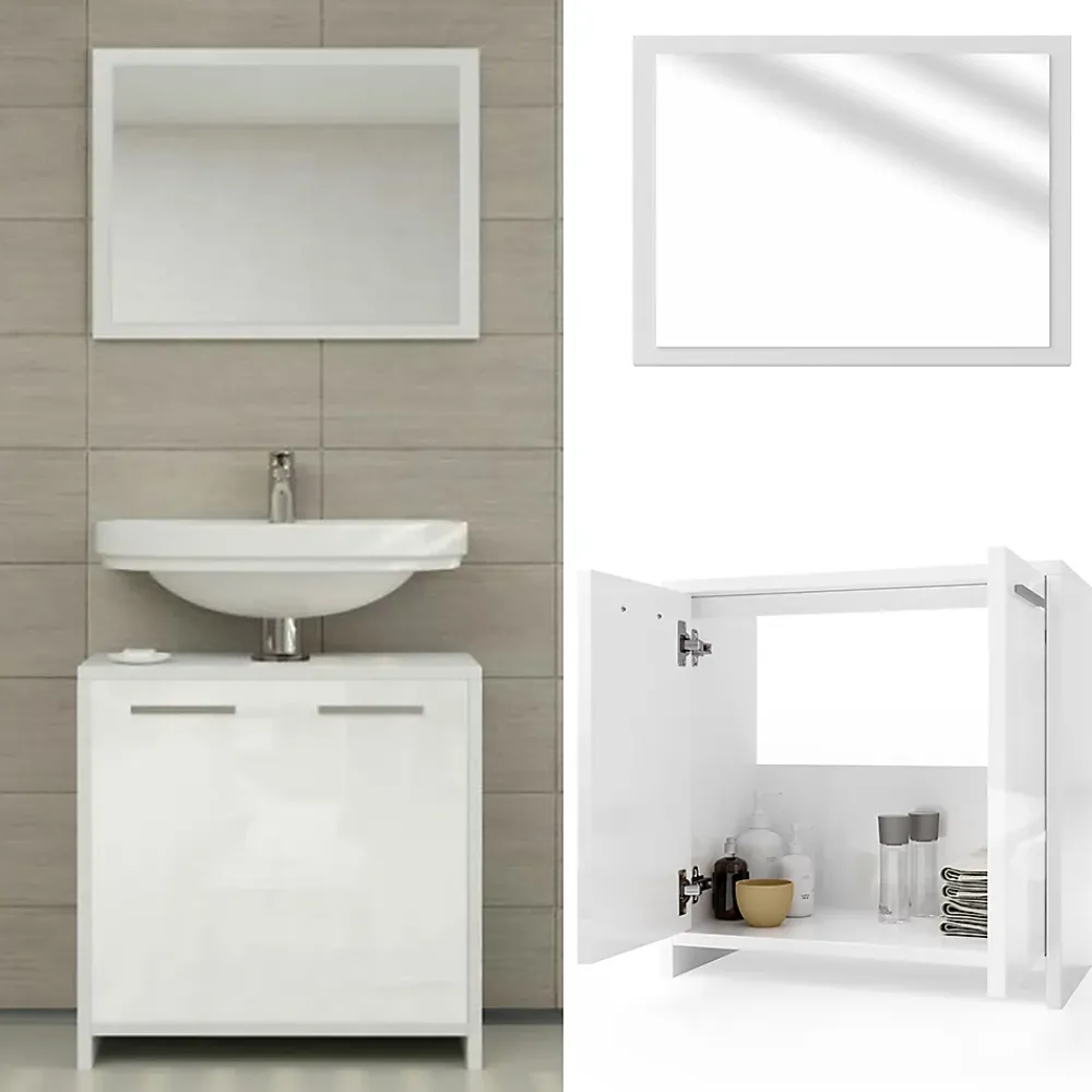 Ensemble Meuble De Salle De Bains|Vicco Ensemble de meubles de salle de bain Blanc Haute brillance 2 parties