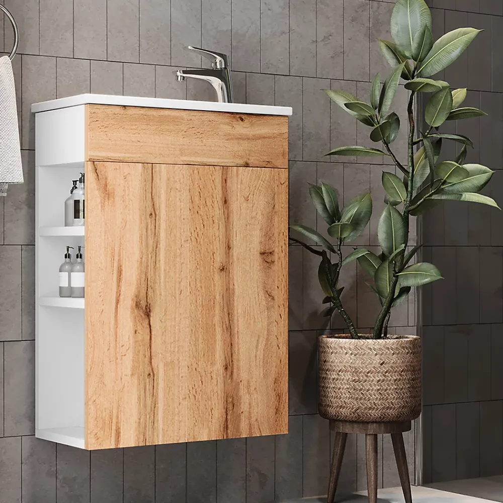 Vicco Ensemble de meubles de salle de bain Chêne de force doré 2 parties, avec lavabo