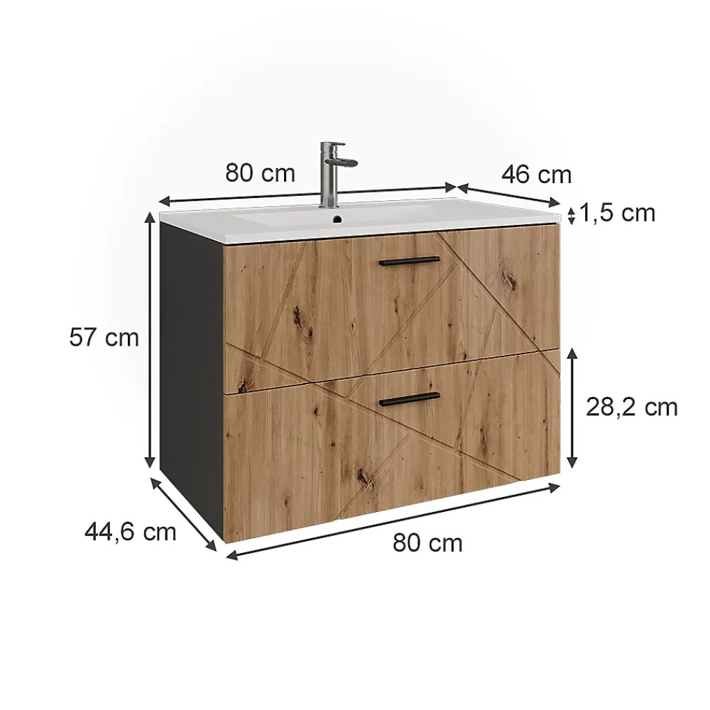 Lave-Mains|Vicco Ensemble de meubles de salle de bains Anthracite/Artisan 2 pièces