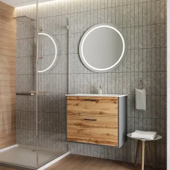 Lave-Mains|Vicco Ensemble de meubles de salle de bains Anthracite/chêne doré 61x61.5cm avec lavabo