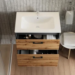 Lave-Mains|Vicco Ensemble de meubles de salle de bains Anthracite/chêne doré 61x61.5cm avec lavabo