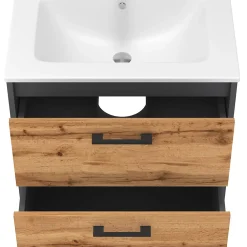 Lave-Mains|Vicco Ensemble de meubles de salle de bains Anthracite/chêne doré 61x61.5cm avec lavabo