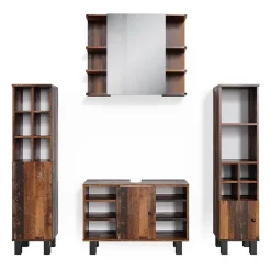 Vicco Ensemble de meubles de salle de bain Chêne rustique 4 pièces, avec armoire haute