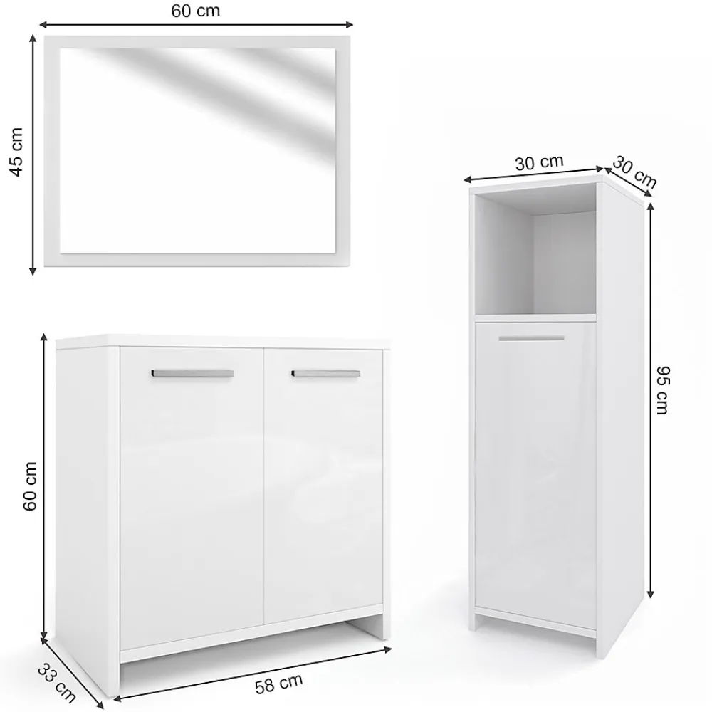 Vicco Ensemble de meubles de salle de bain Blanc Haute brillance 3 parties