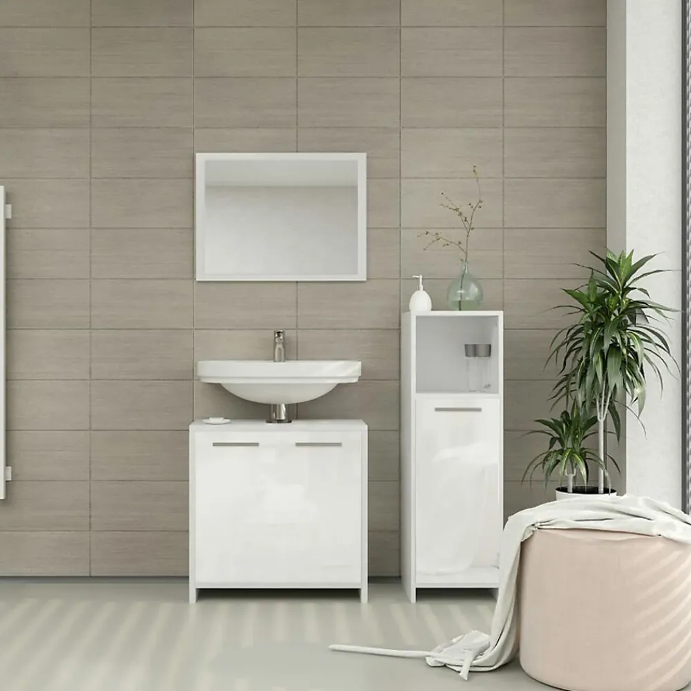 Vicco Ensemble de meubles de salle de bain Blanc Haute brillance 3 parties