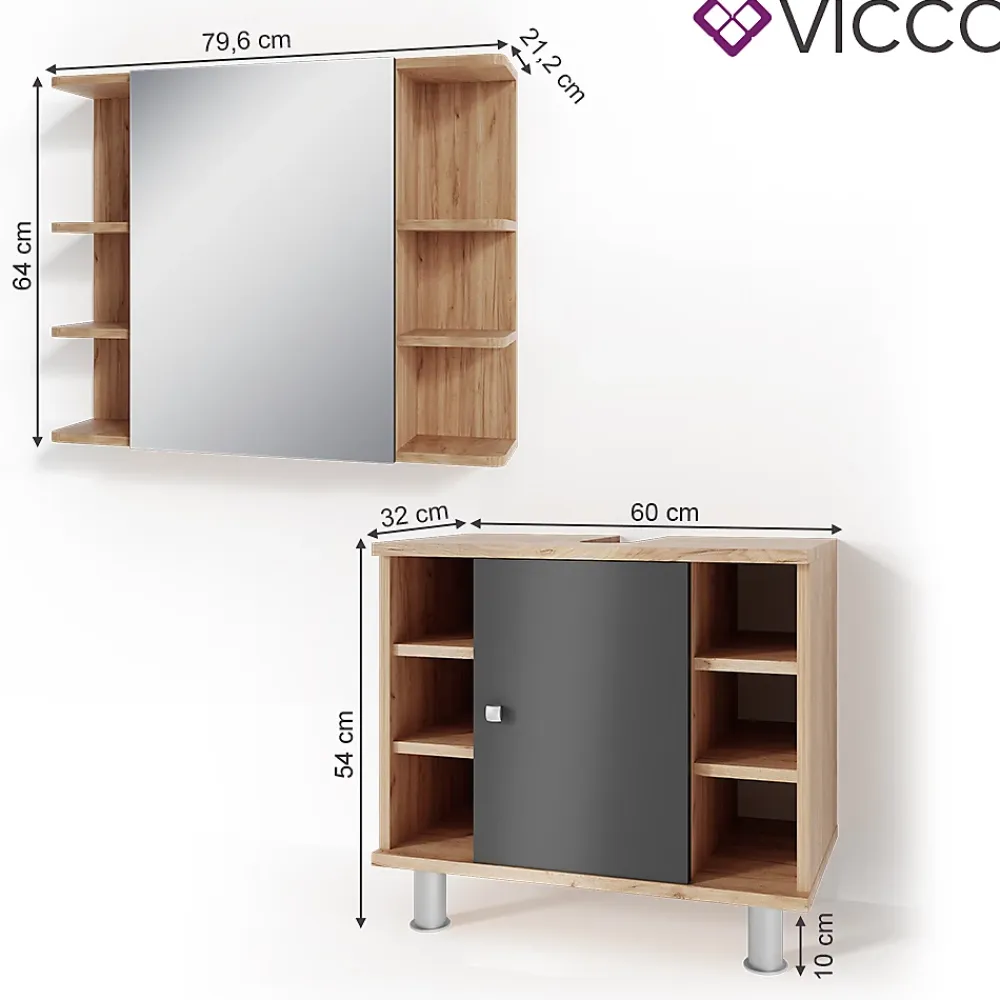 Vicco Ensemble de meubles de salle de bain Chêne 2 parties