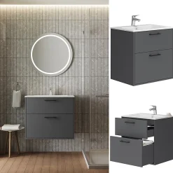 Lave-Mains|Vicco Ensemble de meubles de salle de bains Anthracite 61x61.5cm avec lavabo