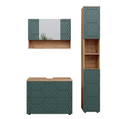 Ensemble Meuble De Salle De Bains|Vicco Ensemble meubles bain Vert/force de lor Chêne 3 pièces, avec armoire de toilette 80 cm