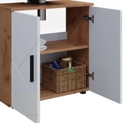 Ensemble Meuble De Salle De Bains|Vicco Ensemble meubles bain Blanc brillant/Chêne doré 2 pièces, armoire basse 60 cm