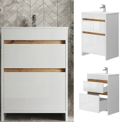 Vicco Ensemble meubles bain Blanc 2 pièces, armoire basse 60 cm