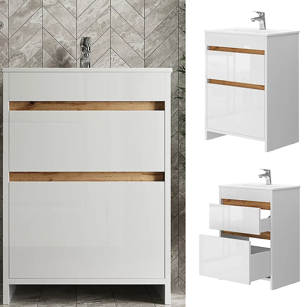 Vicco Ensemble meubles bain Blanc 2 pièces, armoire basse 60 cm