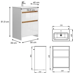 Vicco Ensemble meubles bain Blanc 2 pièces, armoire basse 60 cm