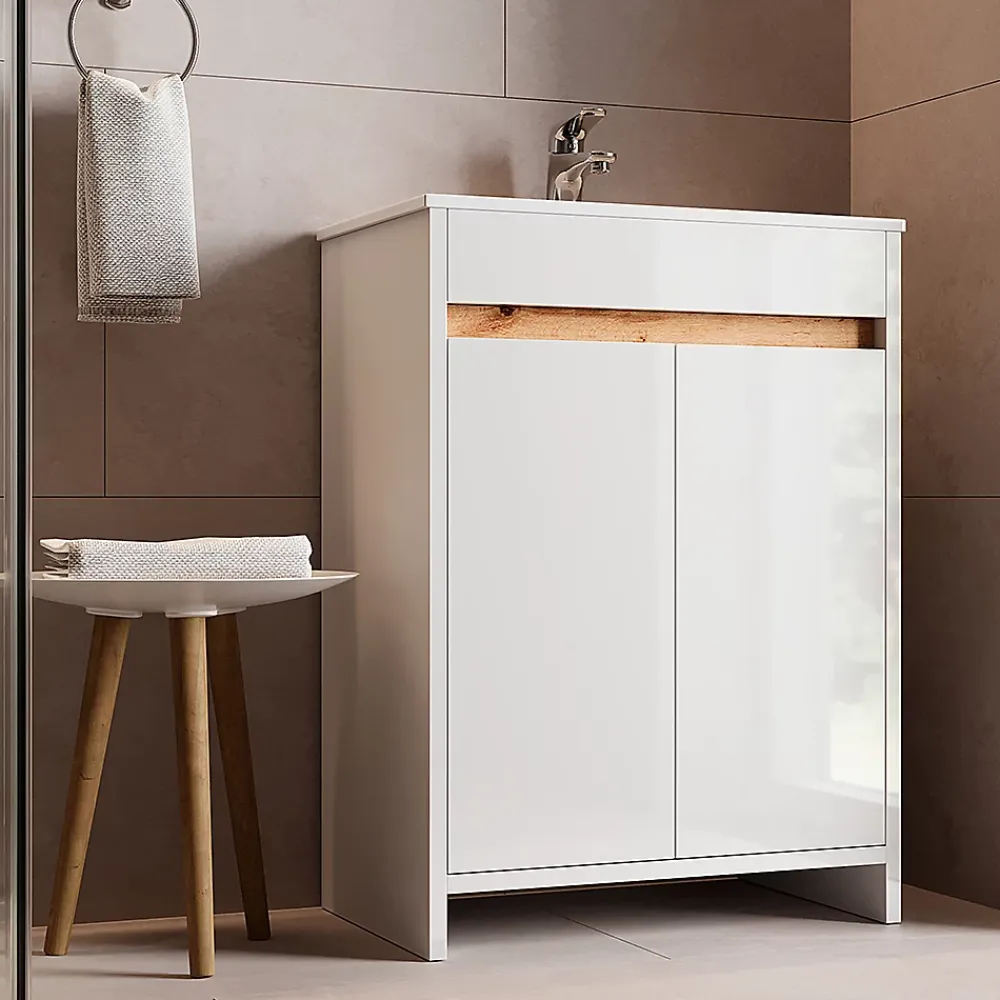Vicco Ensemble meubles bain Blanc 2 pièces, armoire basse 60 cm