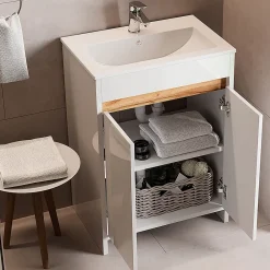 Vicco Ensemble meubles bain Blanc 2 pièces, armoire basse 60 cm