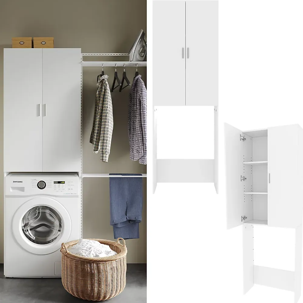 Vicco Meuble de machine à laver Blanc 64x190cm avec 2 portes longues