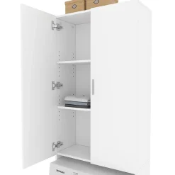 Vicco Meuble de machine à laver Blanc 64x190cm avec 2 portes longues