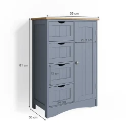 Vicco Meuble de rangement de salle de bain Gris 55x81cm